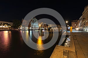 Grand Canal at night, It is one of the main tourist attractions in Venice Italy