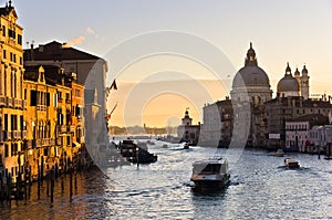 Grand Canal with Santa Maria della Salute at sunrise in Venice