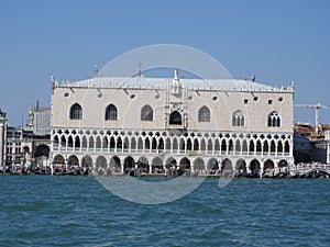 Grand Canal with St Marks Campanile bell tower and Palazzo Ducale, Doge Palace, in Venice, Italy