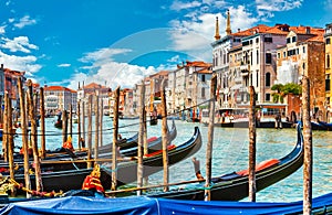 Grand canal in Venice with gondola boat