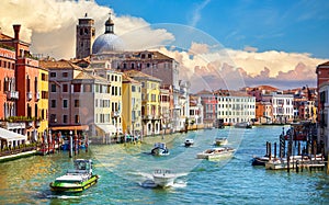 Grand Canal in Venice Italy. Panoramic view to picturesque landscape city photo