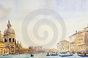 Grand Canal in Venice, Italy. Watercolor painting illustration