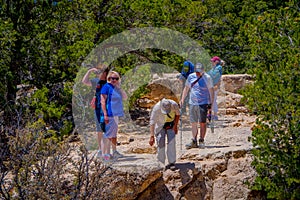 Grand Canyon,Arizona USA, JUNE, 14, 2018: Unidentified people hiking and walking on South Rim trail of Grand Canyon