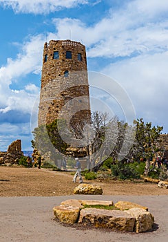 Grand Canyon, AZ USA - April, 19 2015. Desert View Watchtower is a 70-foot high stone building on South Rim of Grand Canyon.