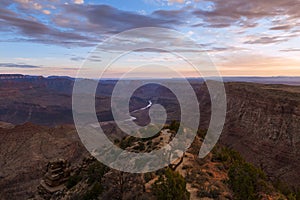 Grand Canyon and the colorado river at sunrise from the Desert View in Arizona; USA