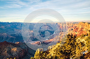 Grand canyon and Colorodo River sunset view in along south rim in winter