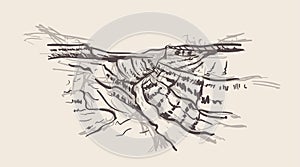 Grand canyon hand drawn style. Arizona sketch illustration.