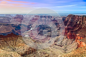 The Grand Canyon majestic vista from Desert View at dusk