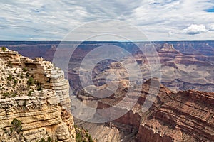 Grand Canyon - Massive rock formation with panoramic view of O Neill Butte seen from South Kaibab hiking , Arizona, USA