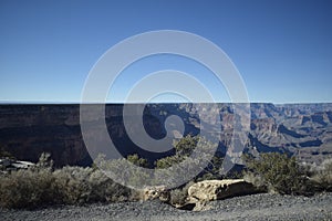 View of the Grand Canyon as Seen from a Scenic View Point on the HermitÃ¢â¬â¢s Rest Bus Line on a Bright, Clear Autumn Afternoon photo