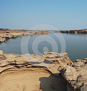 The Grand Canyon of Siam with Mekong river is name Sam Phan Bok (Three thousand holes) at Ubon Ratchathani Thailand