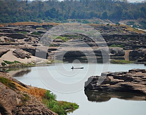 The Grand Canyon of Siam with Mekong river is name Sam Phan Bok (Three thousand holes) at Ubon Ratchathani Thailand