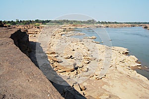 The Grand Canyon of Siam with Mekong river is name Sam Phan Bok (Three thousand holes) at Ubon Ratchathani Thailand