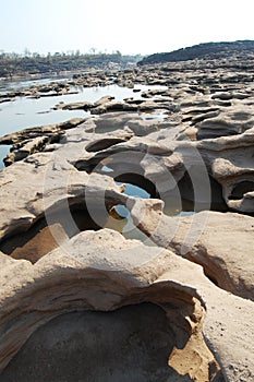 The Grand Canyon of Siam with Mekong river is name Sam Phan Bok (Three thousand holes) at Ubon Ratchathani Thailand