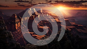 Grand Canyon at sunset, scenic view of rocky desert in Arizona, USA, generative AI