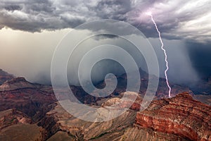 Grand Canyon Thunderstorm with Lightning Bolt