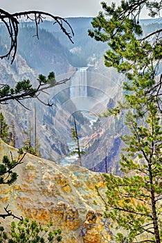 Grand Canyon Of The Yellowstone. Lower Falls of the Yellowstone River Park Trail
