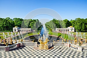 Grand cascade fountains in Petergof, St Petersburg, Russia