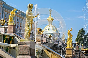 Grand Cascade of fountains of Peterhof Palace, St. Petersburg, Russia