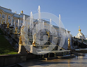 Grand Cascade Fountains At Peterhof Palace, St. Petersburg.