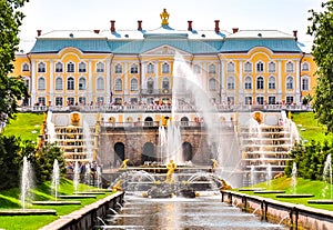 Grand Cascade of Peterhof Palace, Samson fountain and fountain alley, St. Petersburg, Russia photo