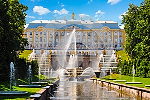 Grand Cascade of Peterhof Palace, Samson fountain and fountain alley, Saint Petersburg, Russia
