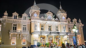 Grand Casino in Monte Carlo night timelapse, Monaco. historical building