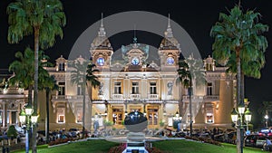 Grand Casino in Monte Carlo night timelapse, Monaco. historical building