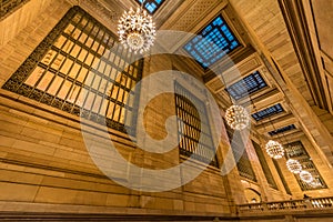 Grand Central Terminal ceiling and chandeliers, Manhattan, New York, USA