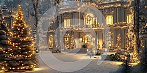 Grand Christmas Chateau with Elegant Decorations for Holiday Luxury Events and Festive Home Design Projects photo
