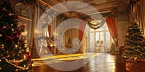 Grand Christmas Chateau with Elegant Decorations for Holiday Luxury Events and Festive Home Design Projects photo