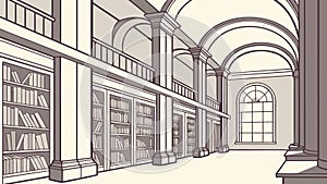 Grand Classical Library Interior with Archways Vector, vector design Generative AI