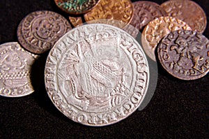 Grand Duchy of Lithuania MDL treasure coins on the dark background