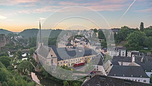 Grand Duchy of Luxembourg city skyline night to day sunrise time lapse