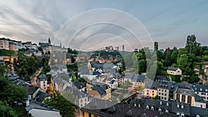 Grand Duchy of Luxembourg day to night timelapse at Grund along Alzette river