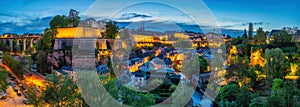 Grand Duchy of Luxembourg, night city skyline at Grund photo