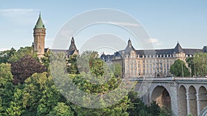 Grand Duchy of Luxembourg skyline timelapse at Pont Adolphe Bridge