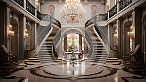 A grand entrance hall in a lavish villa