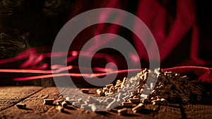 the grand entrance: wood pellets in front of a red velvet curtain