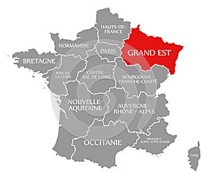 Grand Est red highlighted in map of France photo