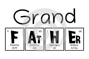 Grand Father Text as Periodic Table of Mendeleev Elements for printing on t-shirt, mug, any gift, for Father`s day or