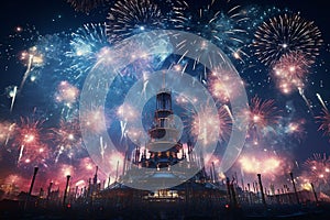 Grand fireworks display lighting up the night