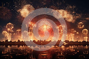 Grand fireworks display lighting up the night