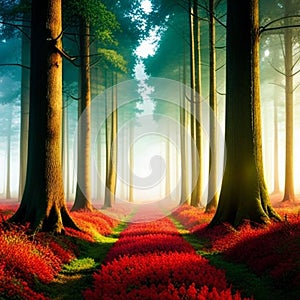 grand forest, surreal, dreamlike, stylized - of painting style, detailed