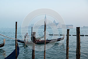 Grand Ð¡hannel with gondola and gondolier, Venice, Italy.