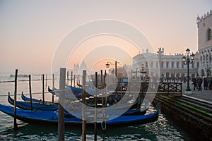 Grand Ð¡hannel with gondolas at sunset, Venice, Italy.