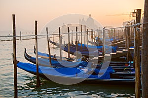 Grand Ð¡hannel with gondolas at sunset, Venice, Italy.