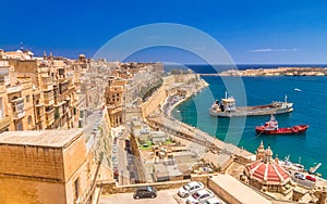 The Grand Harbour with the ancient walls of Valletta