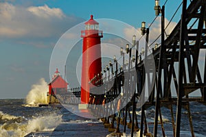 Grand Haven Lighthouse with Big Waves