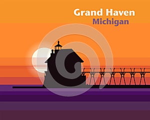 Grand Haven Lighthouse on Lake Michigan